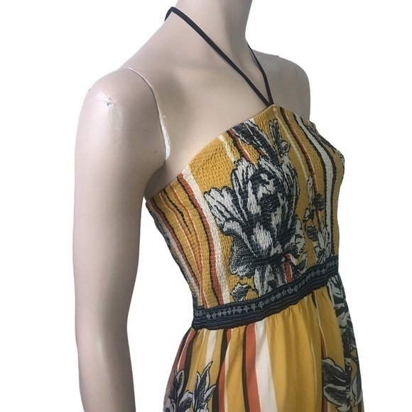 Jealous Tomato Yellow Floral Multicoloured Graphic Smocked Halter Maxi D… - Picture 7 of 16